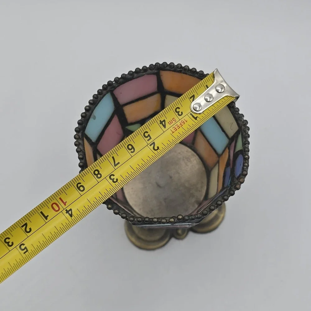 PartyLite Stained Glass Votive Candle Holder Mosaic Pastel Floral Metal Base - Picture 8 of 9